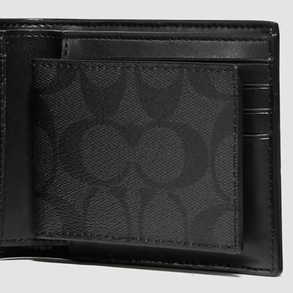 NEW Coach 3 in 1 Men Wallet Signature Canvas Varsity Stripe CW385 Denim/Charcoal - Picture 7 of 7